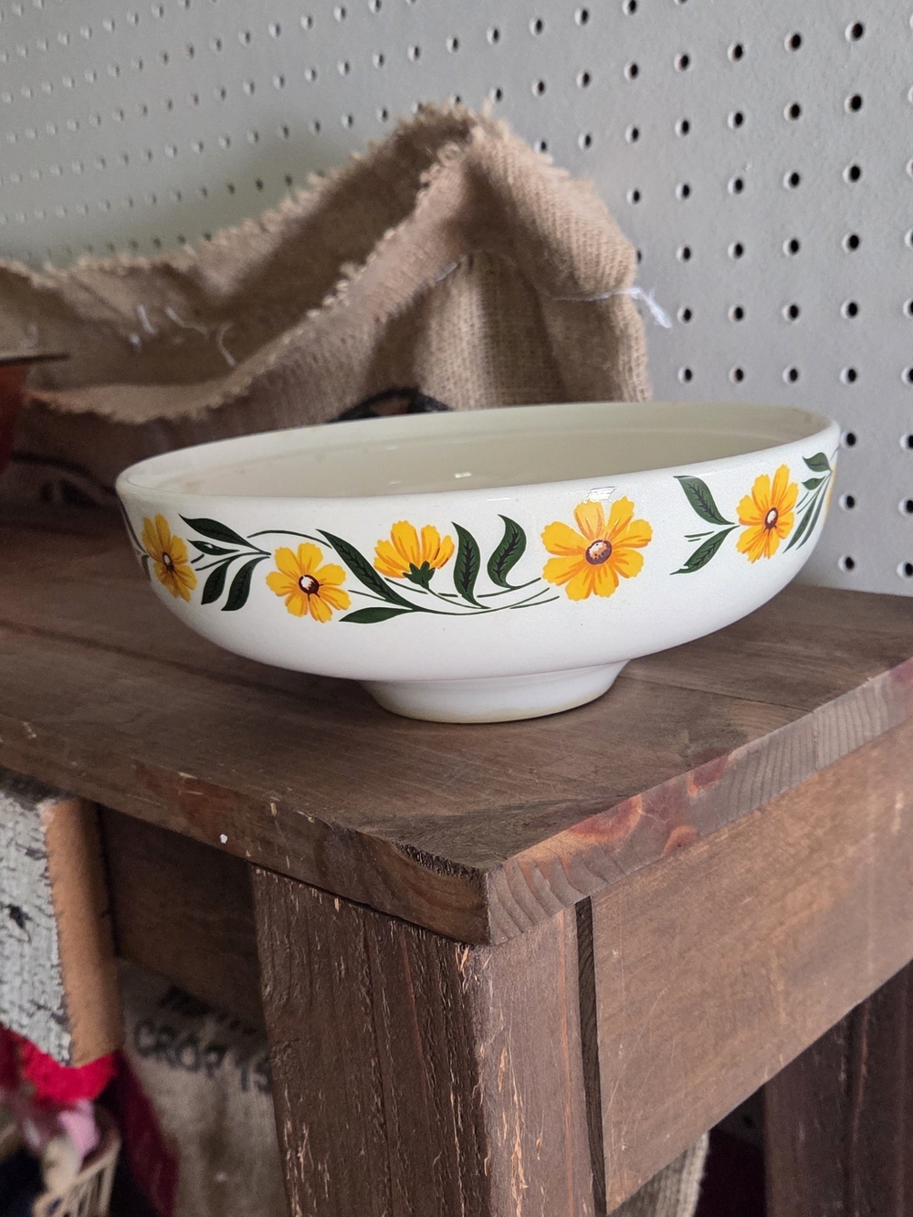 Homer Laughlin White Ceramic Bowl with Yellow Floral Band
